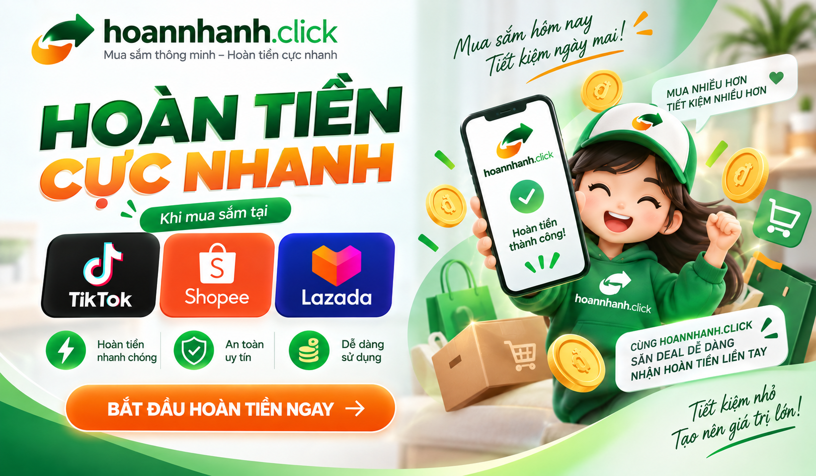 Tạo link hoàn tiền Shopee, TikTok, Lazada